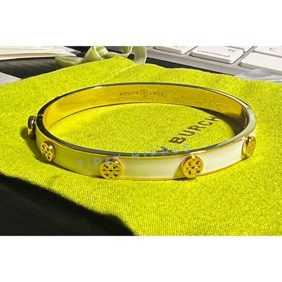 TORY BURCH WHITE AND GOLD MILLER HINGE BRACELET & EARRING SET - Picture 9 of 12